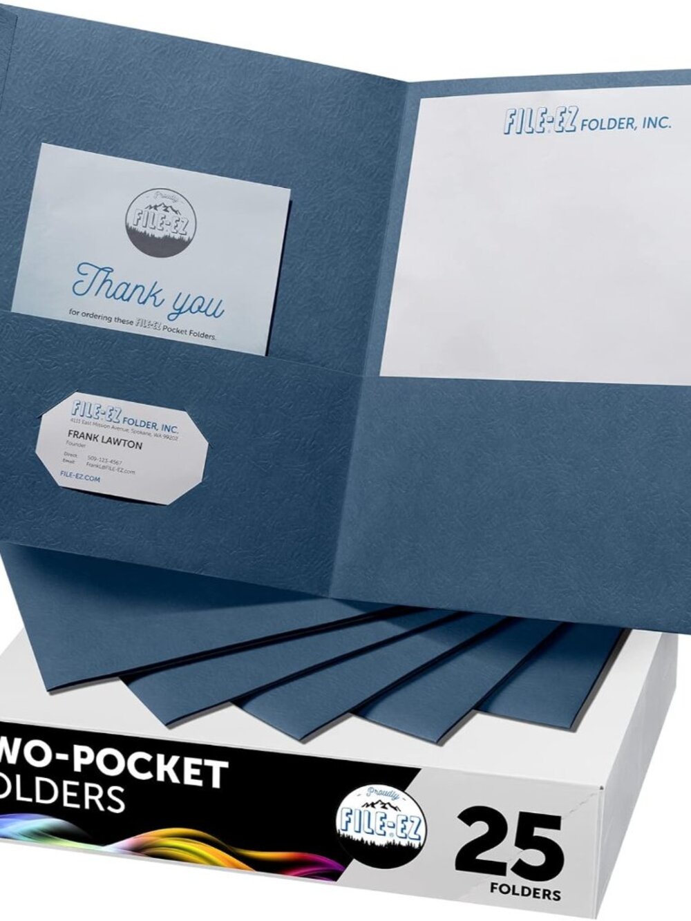 Two-Pocket Folders, Navy Dark Blue, 25-Pack, Textured Paper, Letter Size EZ-3252